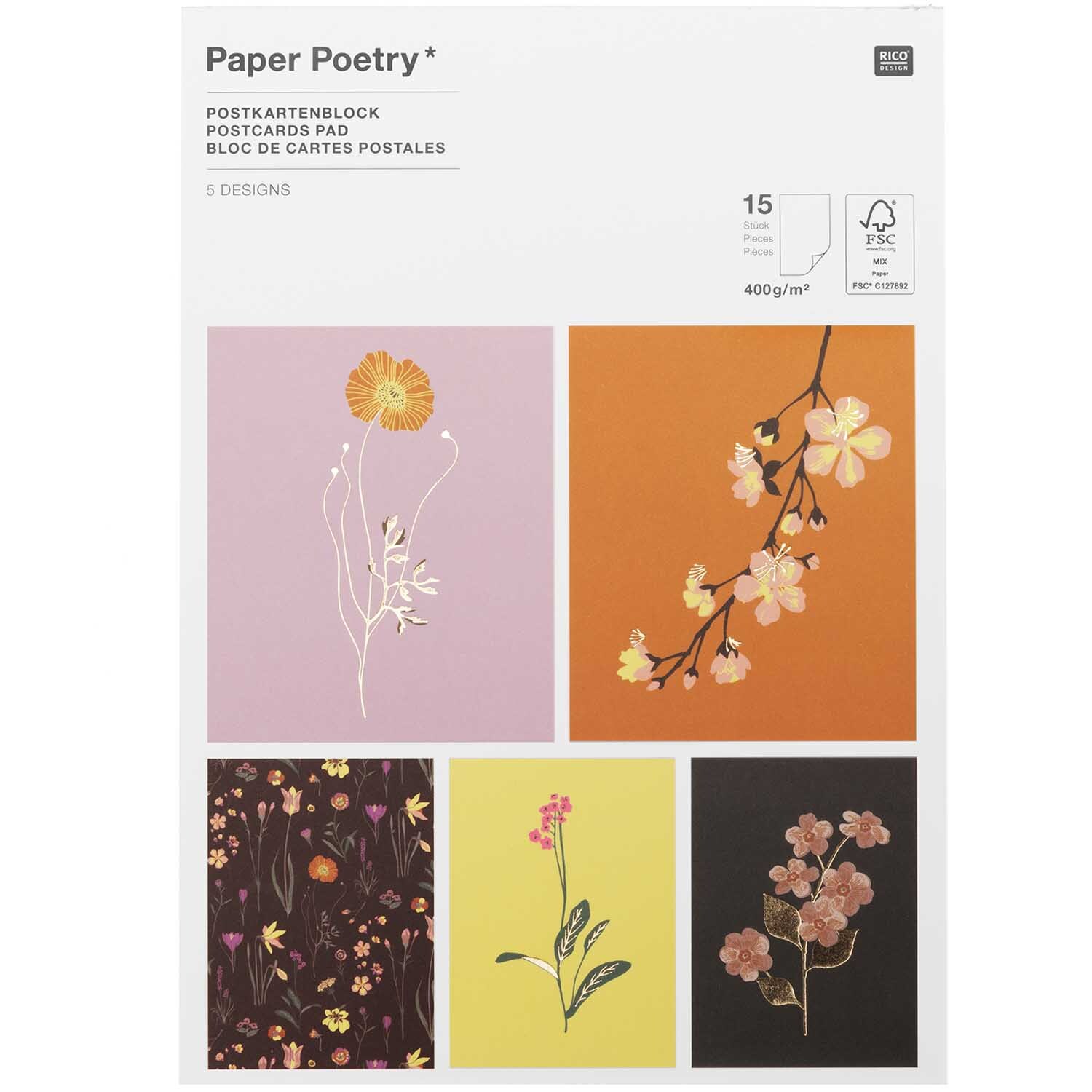 Paper Poetry Postkartenblock Blumen 15 Stück