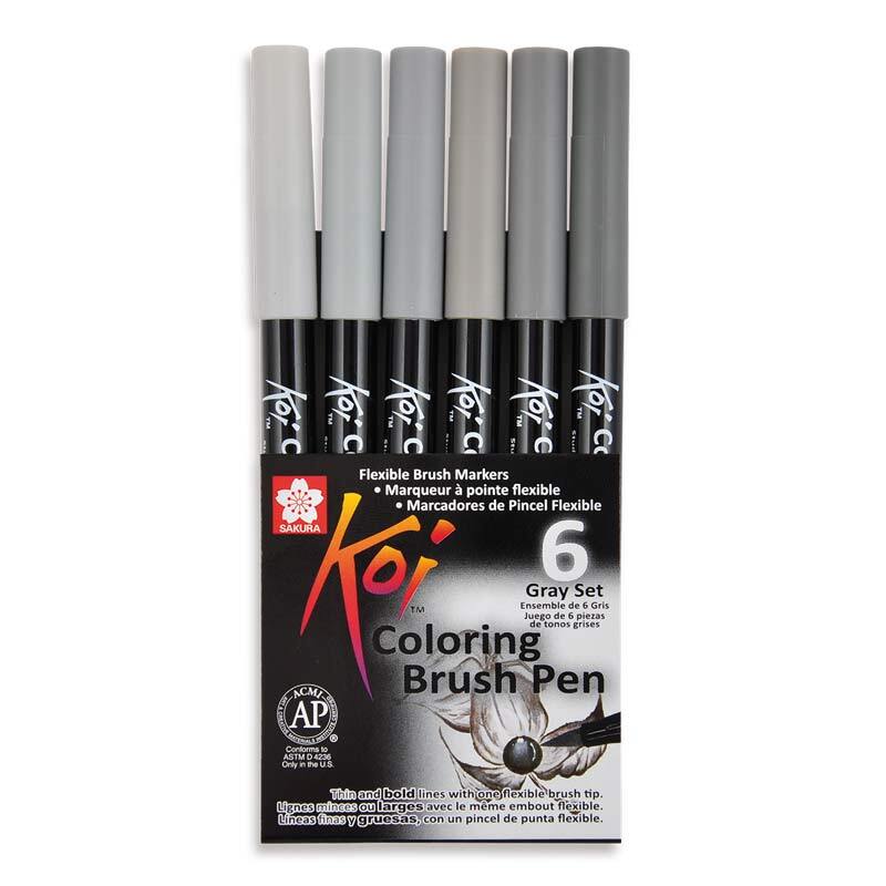 Coloring Brush Pen grautöne 6teilig