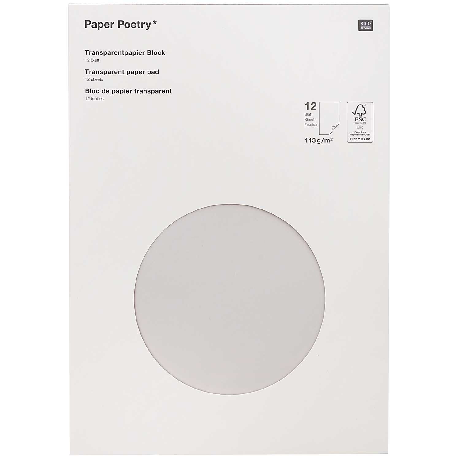 Paper Poetry Transparentpapierblock 21x29,5cm 12 Blatt