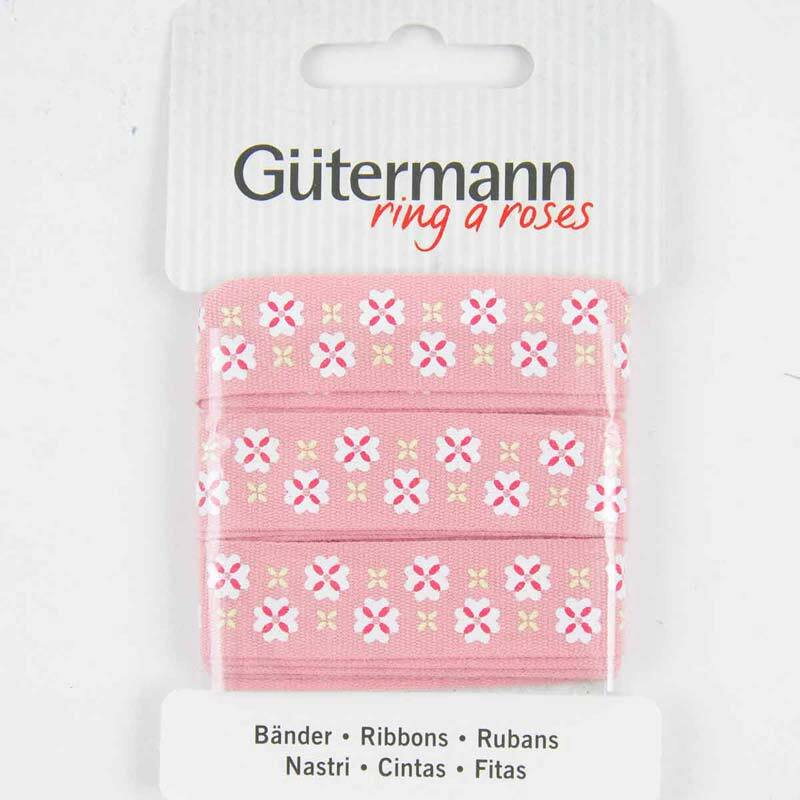 Gütermann Baumwollband Blumen rosa 15mm 2m