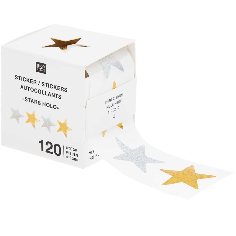 Paper Poetry Sticker Sterne holografisch Gold-Silber Ø 2,5cm 120 Stück auf der Rolle