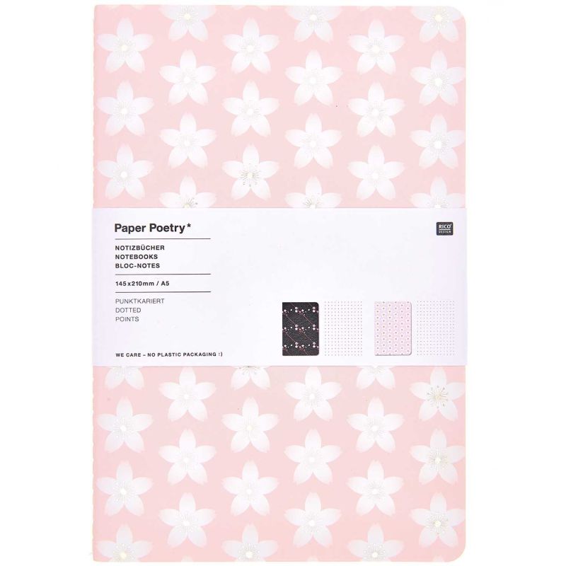 Paper Poetry Notizbücher Kirschblüten A5 rosa-schwarz 2 Stück
