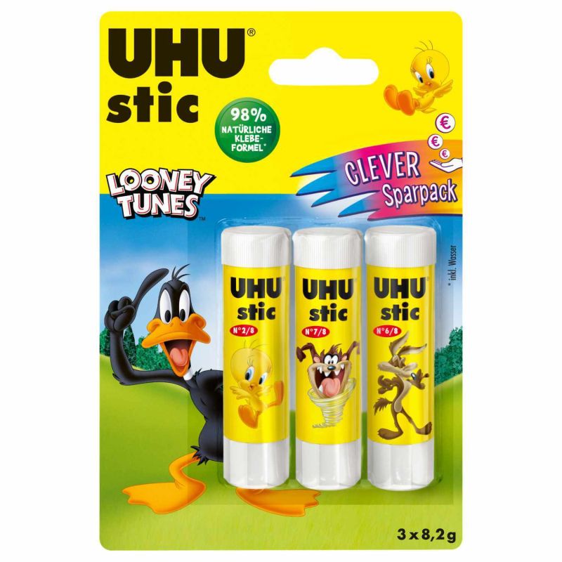 UHU Stic Klebestift ohne Lösungsmittel Looney Tunes 3x 8,2g