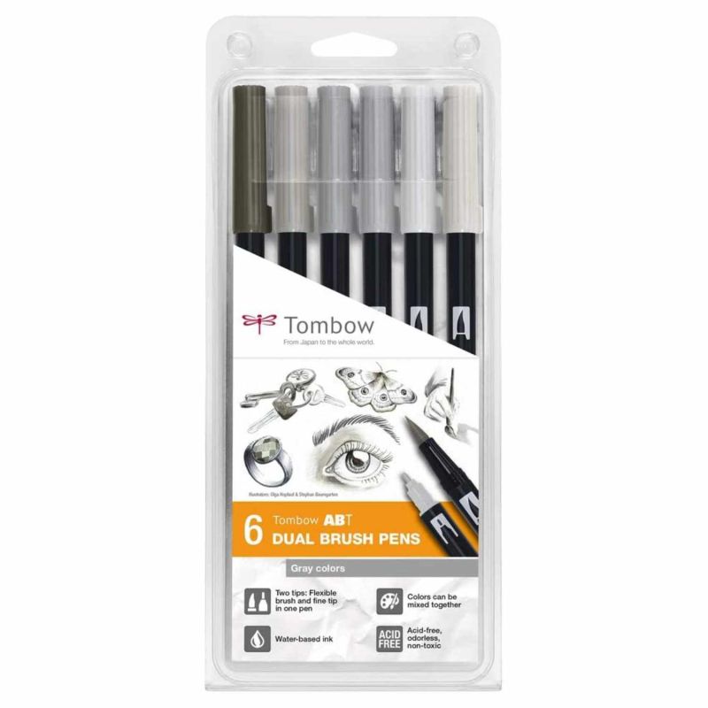 Tombow ABT Dual Brush Pen-Set Gray Colours 6teilig