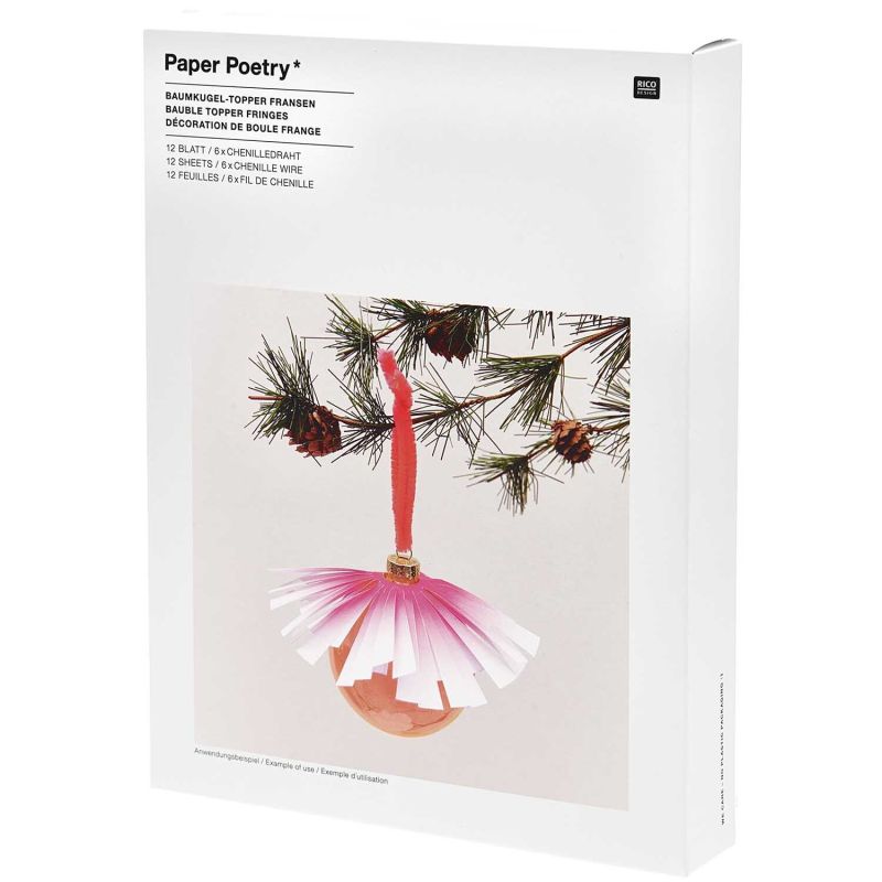 Paper Poetry Christbaumkugel-Topper Fransen weiß-neonpink 6 Stück